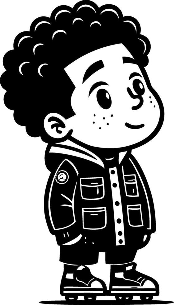 Happy Cartoon Boy with Curly Hair in Casual Outfit and Sneakers for Kids Illustrations vector