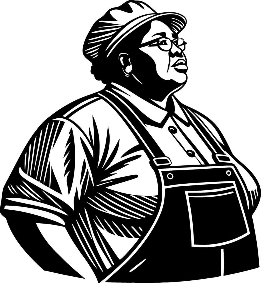 Confident Portrait of a Woman in Overalls and Cap Representing Hard Work and Resilience vector
