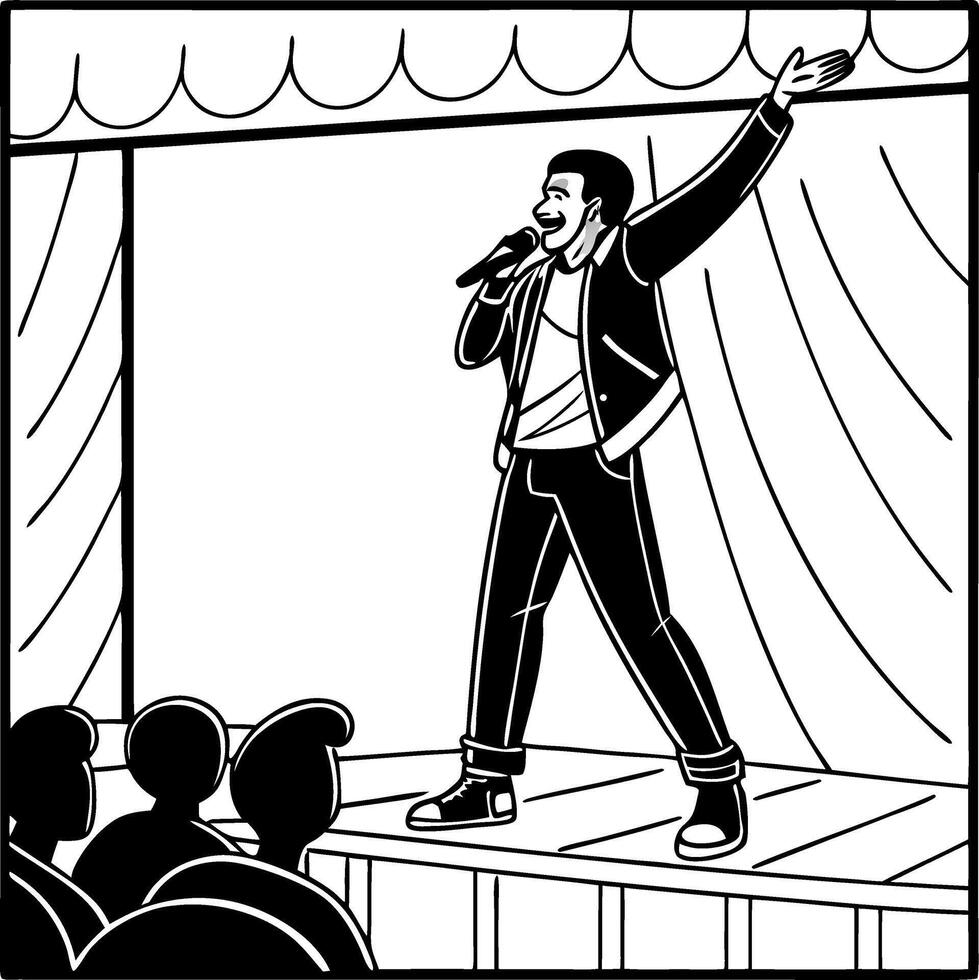 Energetic Performer Singing on Stage Captivating Audience Illustration for Event Promotions vector