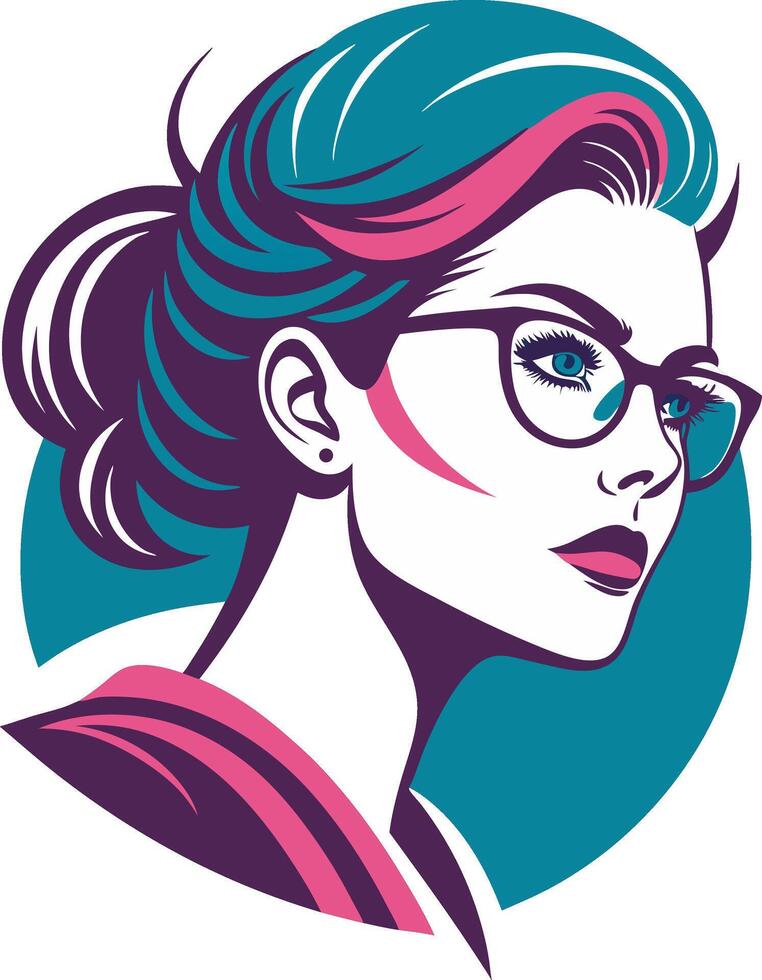 Stylish Modern Woman Portrait with Colored Hair and Glasses for Fashion and Beauty Designs vector