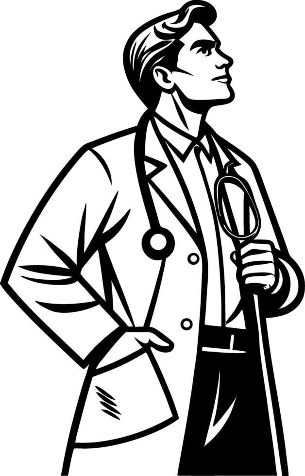 Medical Professional Illustration of Confident Doctor in Coat with Stethoscope vector