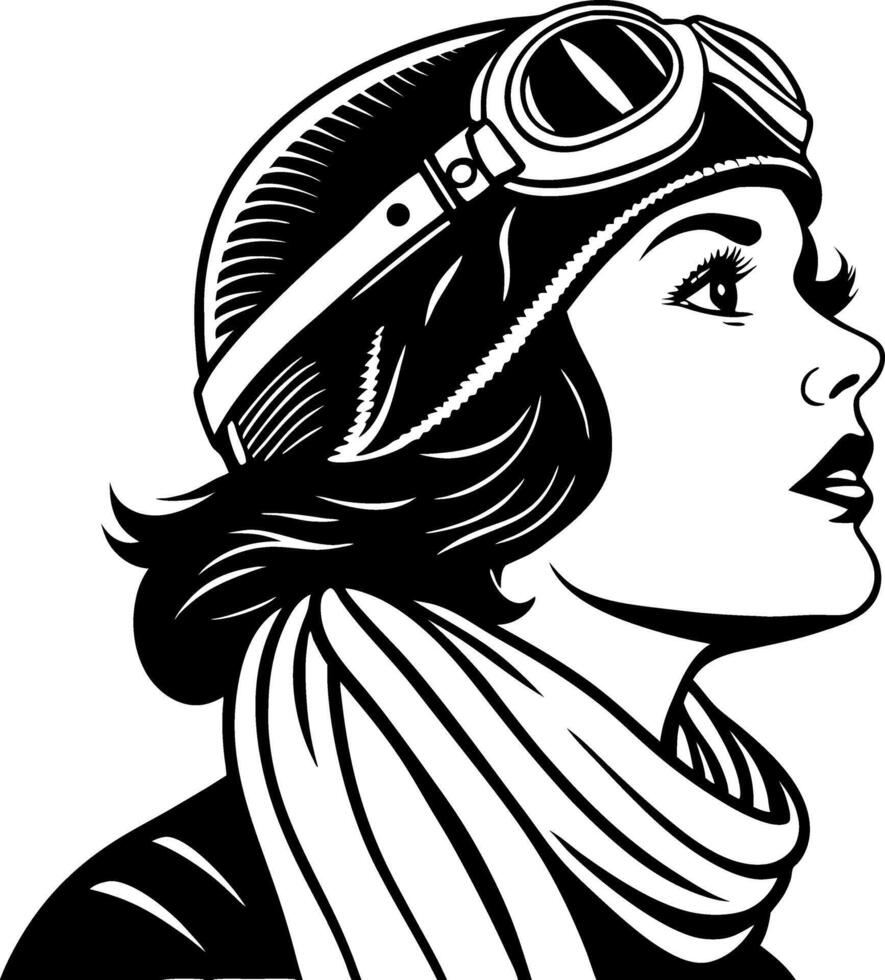 Elegant Vintage Aviator Woman in Scarf and Goggles Profile Illustration for Retro Design Projects vector