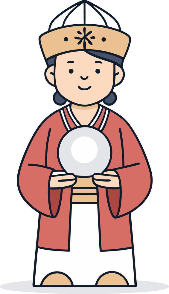 Fortune Teller Holding Crystal Ball in Traditional Outfit with Calm Expression vector