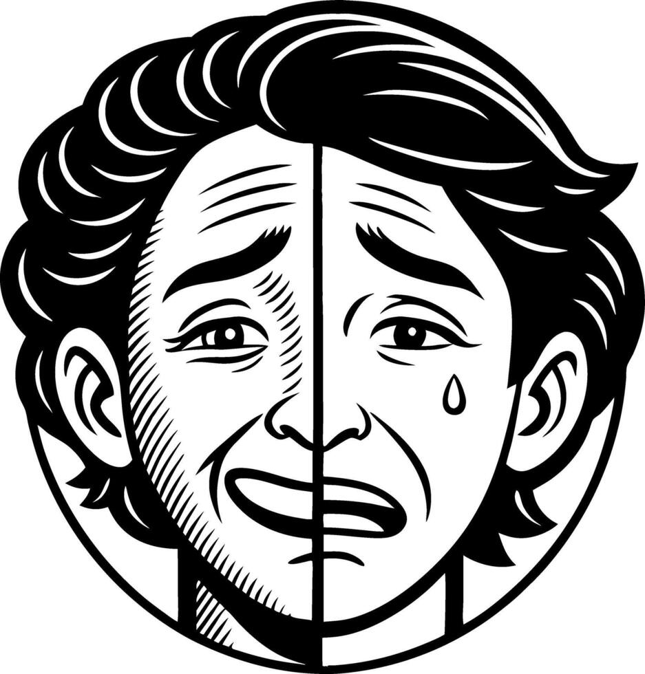 Emotional Face Split Showing Sad and Happy Expressions for Art Therapy and Design Projects vector
