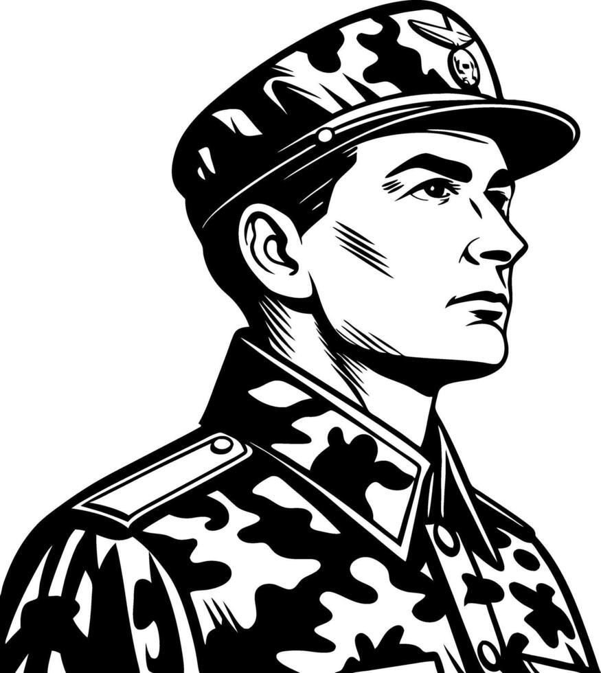 Military Officer Portrait in Camouflage Uniform Design for Illustrations and Tattoos vector