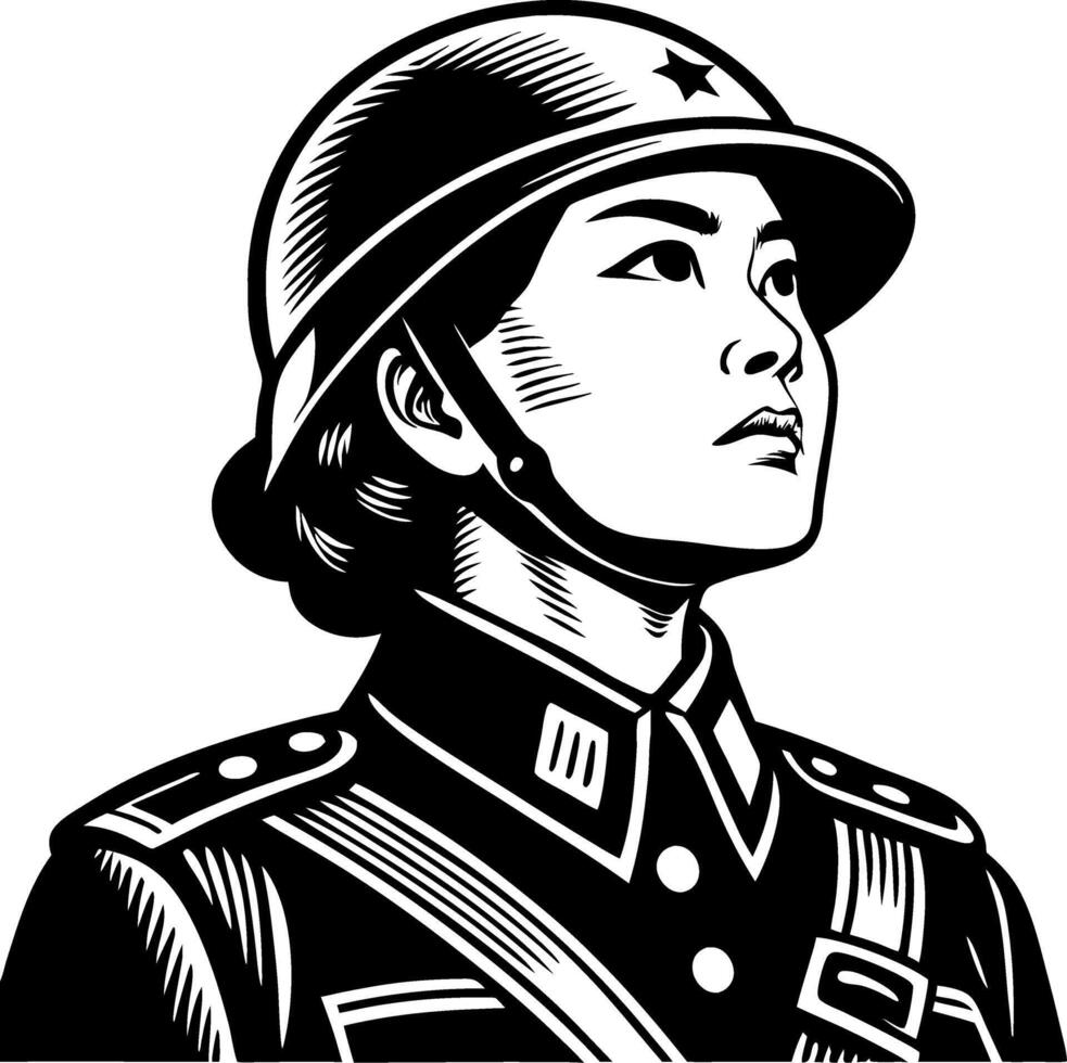 Female Soldier Portrait in Military Uniform Art for Educational and Creative Projects vector