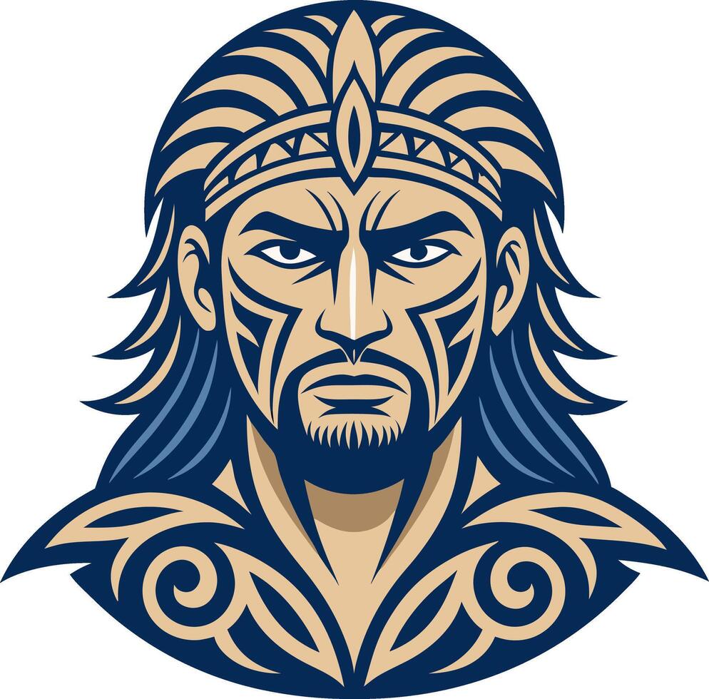 Tribal Warrior Portrait with Intricate Patterns for Powerful Tattoo and Design Inspiration vector