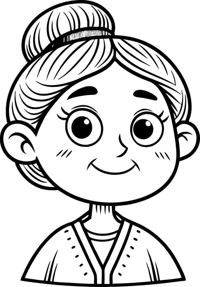Cute Cartoon Girl Character with Bun Hair and Smiling Expression Ideal for Coloring Books vector