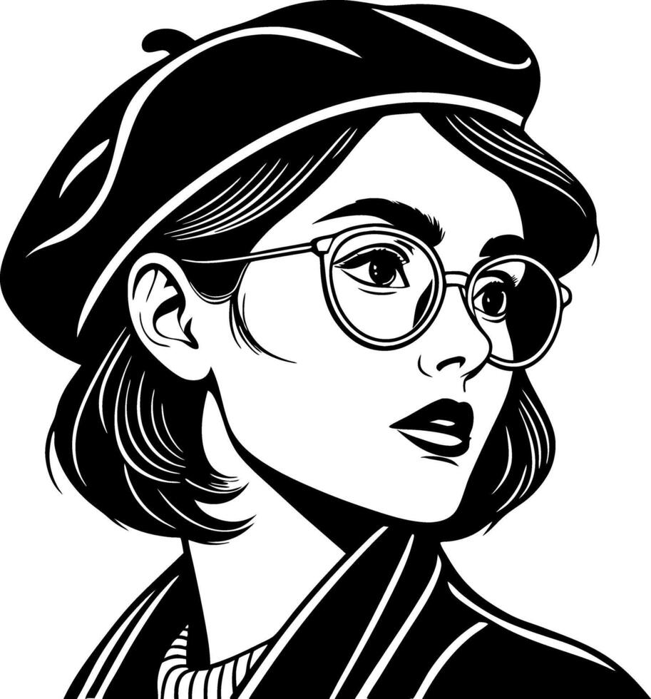 Stylish Young Woman with Glasses and Beret Illustration for Fashion and Design Projects vector