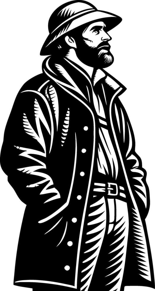 Detailed Vintage Explorer Illustration in Overcoat and Hat for Adventure Themed Projects vector