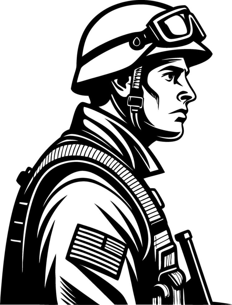 Detailed Soldier Portrait in Military Gear for Illustration and Design Uses vector