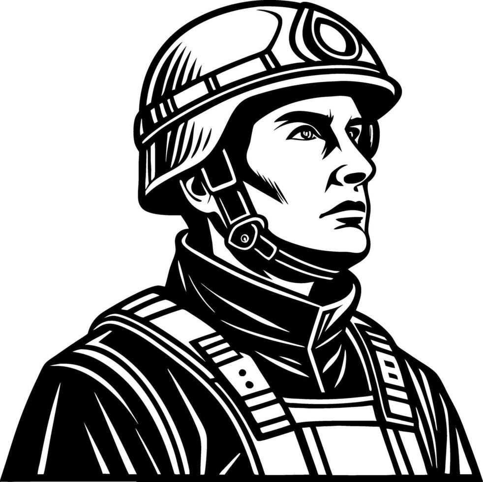Heroic Soldier Portrait Graphic for Patriotic Themes and Military Designs vector