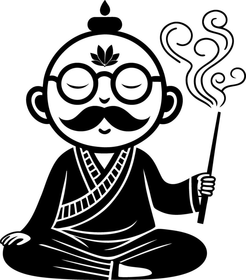 Meditating Cartoon Guru with Incense in Hands Peaceful Spirit for Mindfulness and Relaxation vector