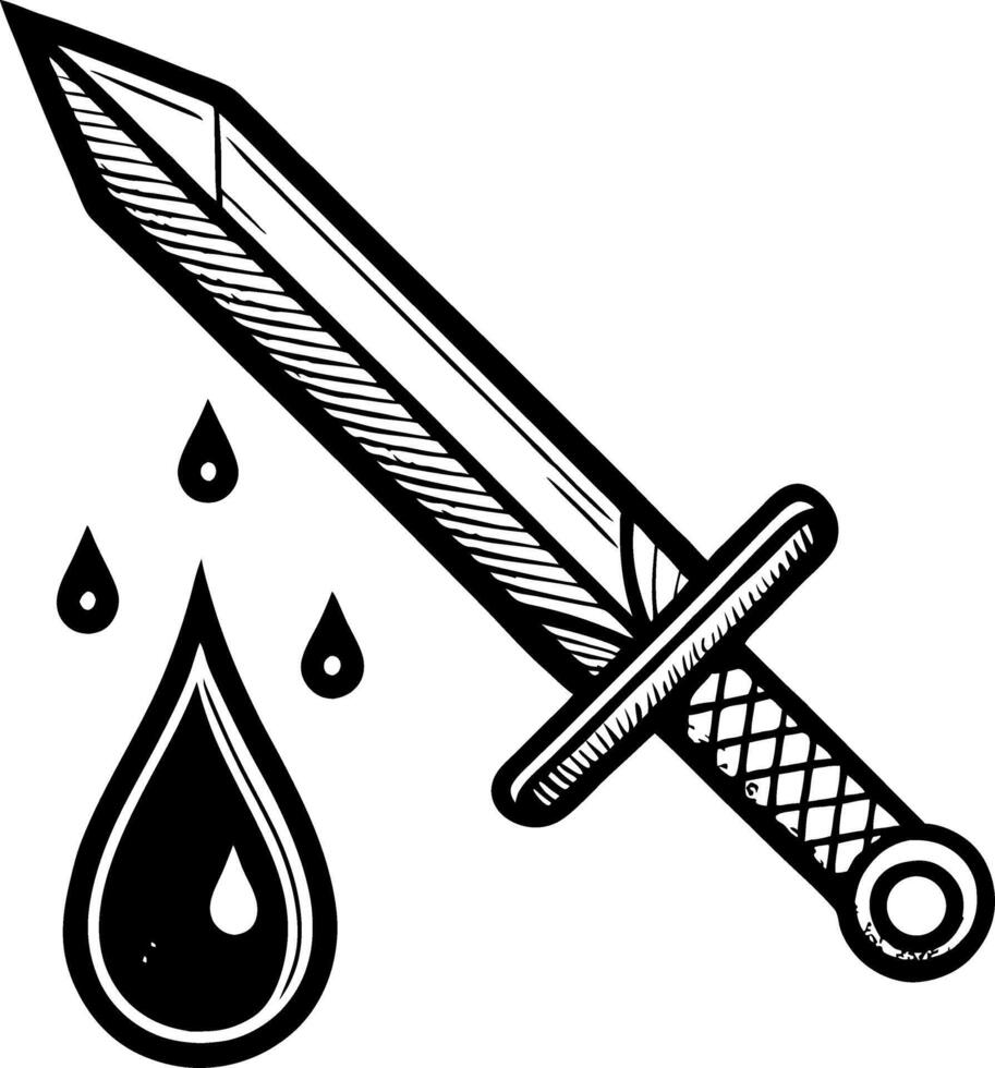 Sword with Blood Droplets Illustration Perfect for Tattoos and Graphic Designs vector