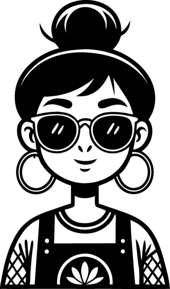 Stylish Female Character with Sunglasses and Bun Hairstyle Illustration vector