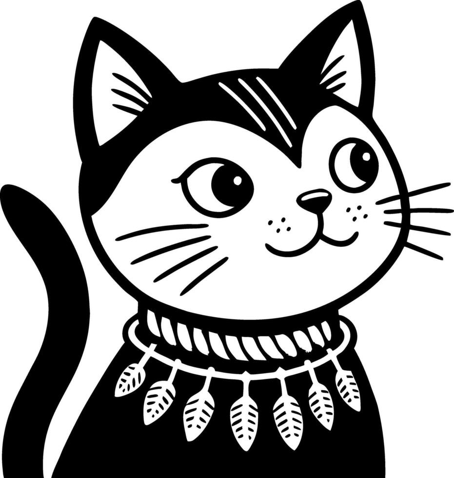Cute Black and White Cat Character with Feather Necklace for Fun Designs and Crafts vector