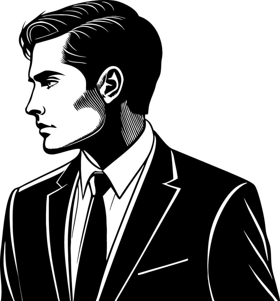 Elegant Black and White Illustration of a Stylish Businessman in Formal Suit vector