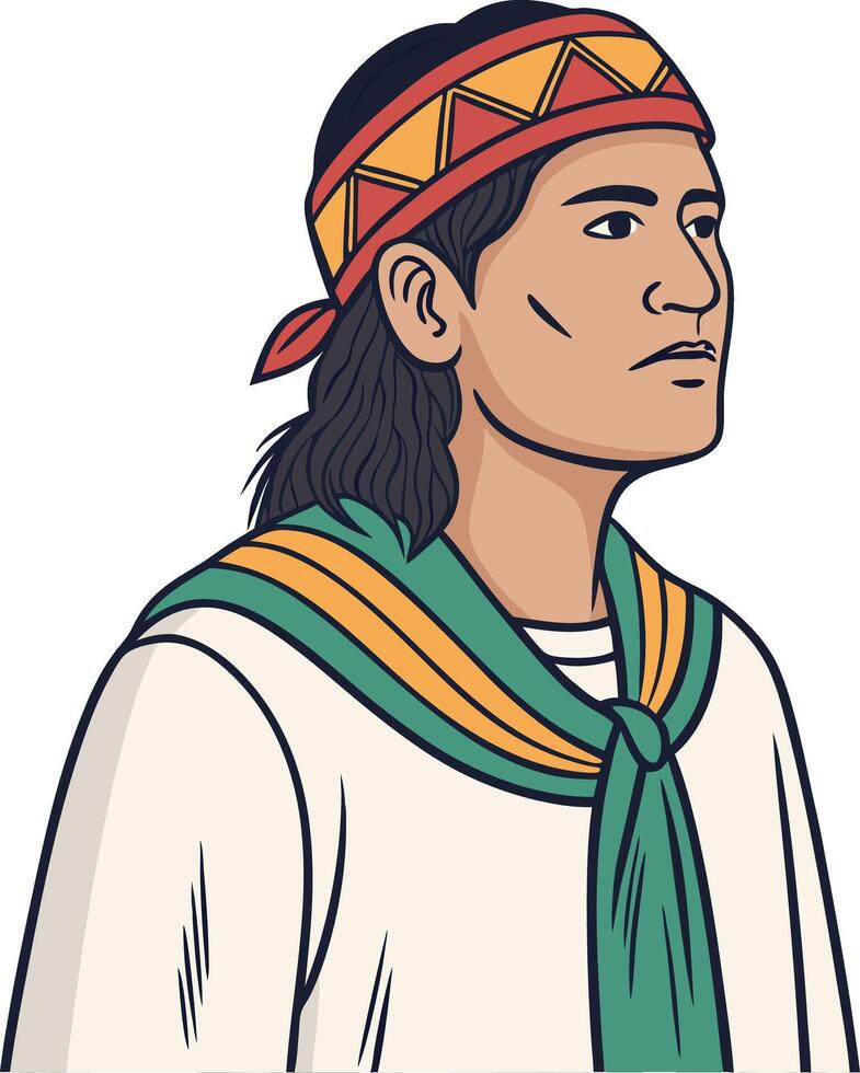 Indigenous Male Portrait with Traditional Attire and Headband Art for Cultural Projects vector
