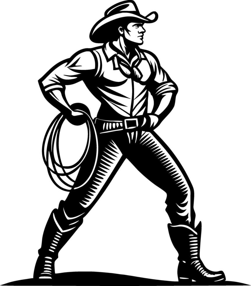 Cowboy With Lasso Strong Stance Illustration For Western Themes and Tattoo Designs vector