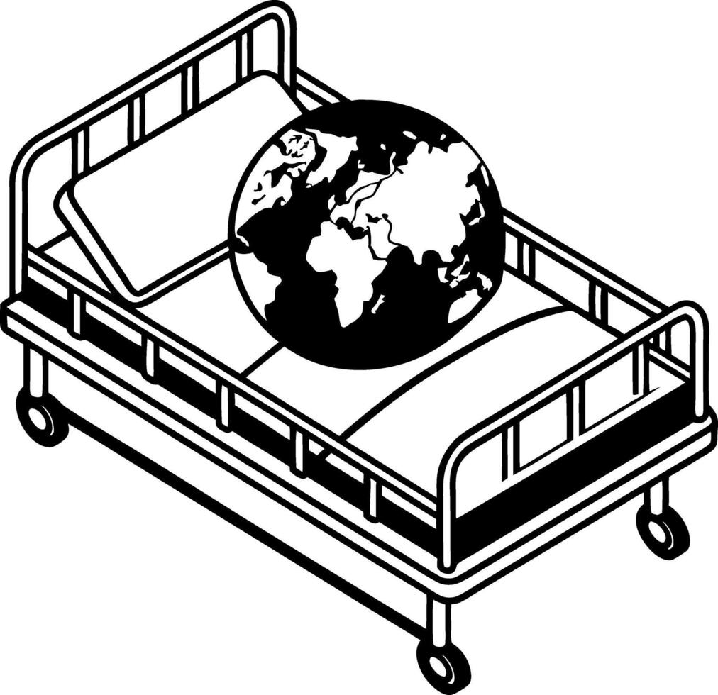 Earth on Hospital Bed Illustration Concept for Health Awareness and Global Wellbeing vector