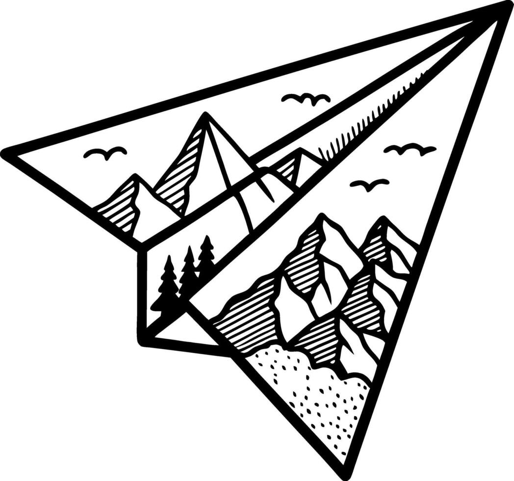 Paper Airplane Landscape Design Featuring Mountains and Trees for Creative Projects vector