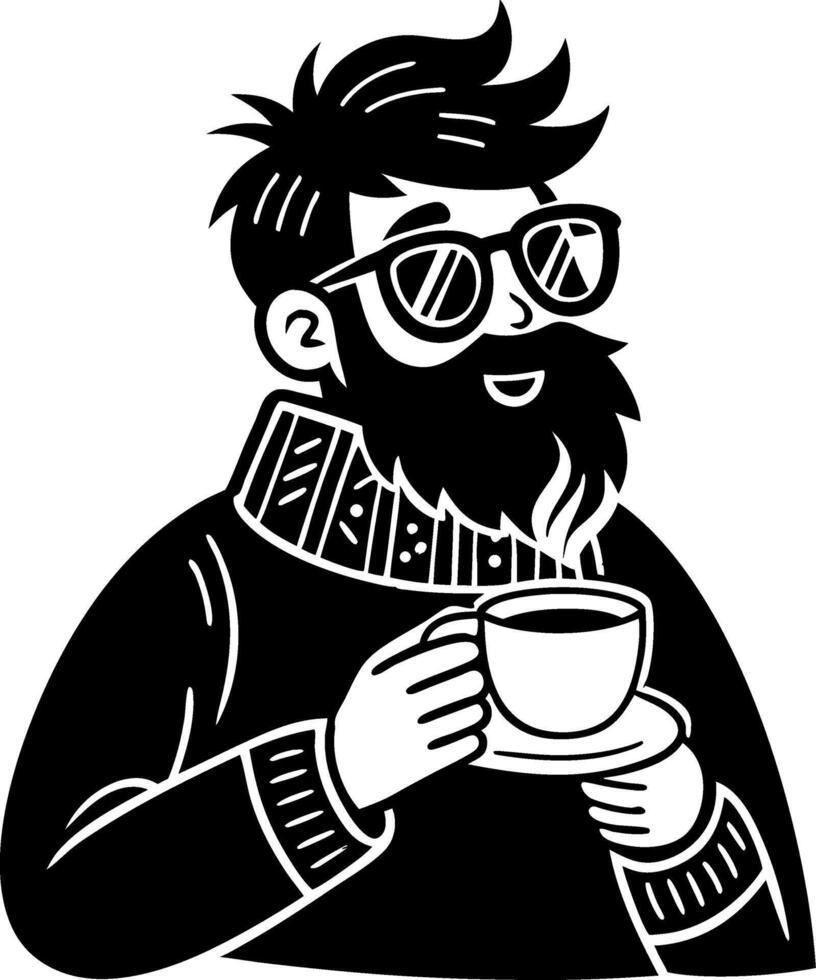 Bearded Man Enjoying Coffee in Sweater with Sunglasses Illustration vector