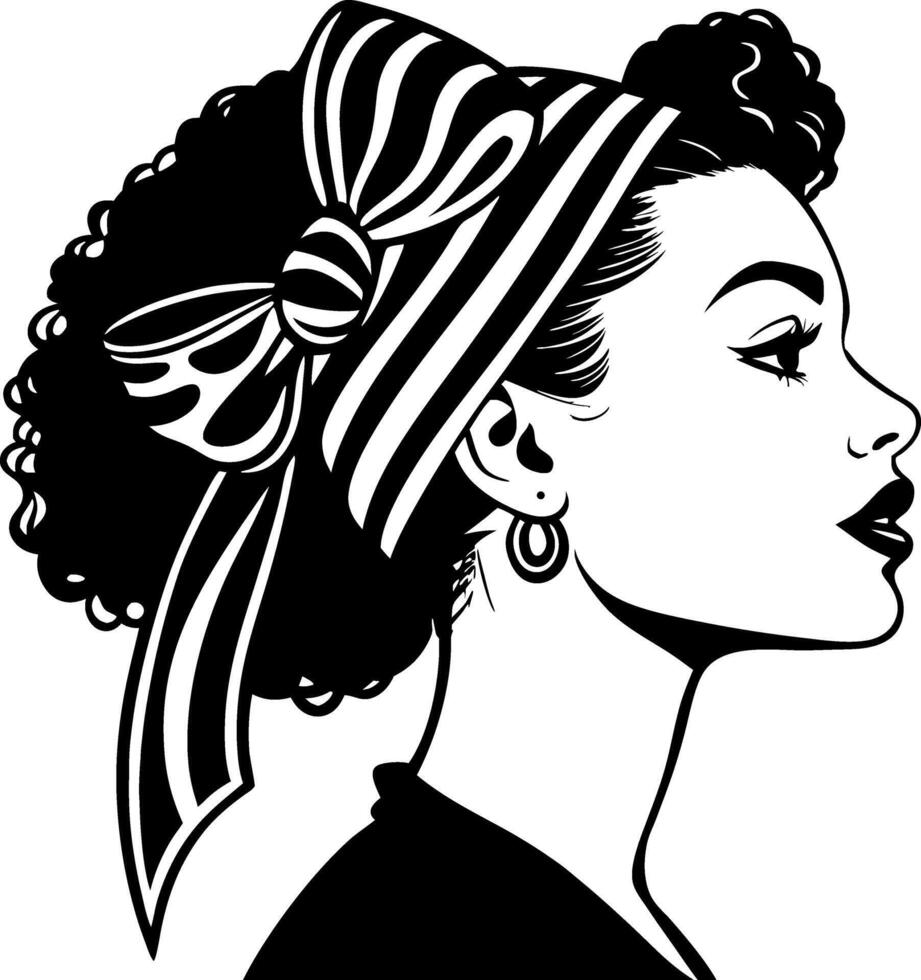 Retro Black Woman Profile with Curly Hair and Striped Bow for Vintage Fashion Enthusiasts vector