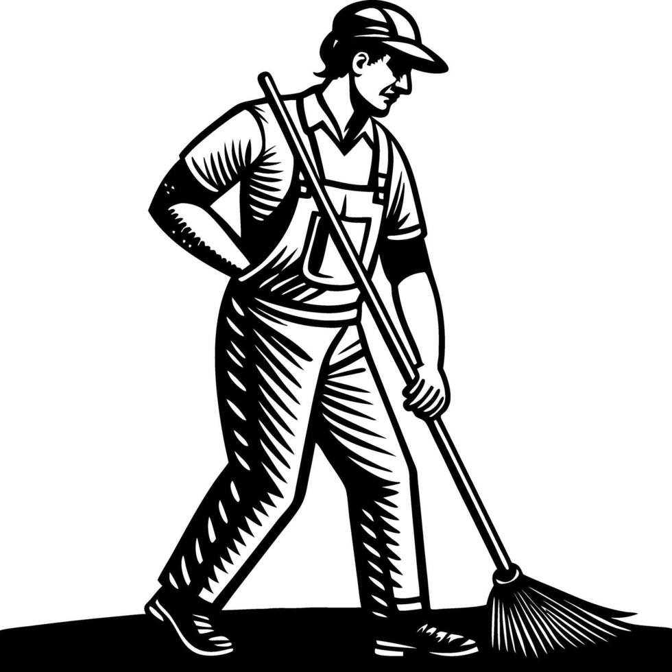 Man Sweeping with Broom Illustration Perfect for Cleaning Services and Home Improvement Designs vector