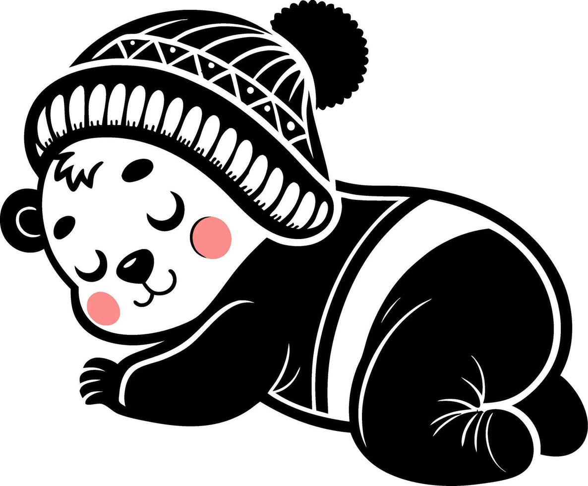 Adorable Sleeping Panda in Warm Beanie for Cute Invitations and Childrens Decor vector