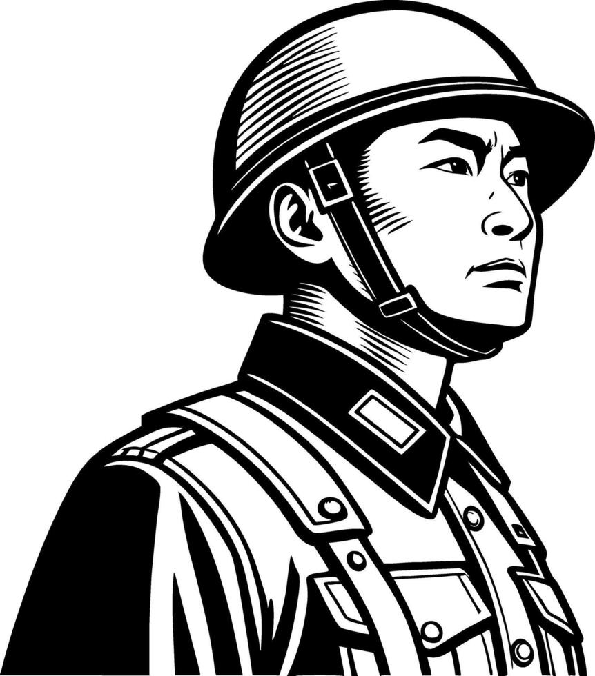 Soldier Portrait in Classic Military Uniform Suitable for Tattoo Design and Graphic Arts vector