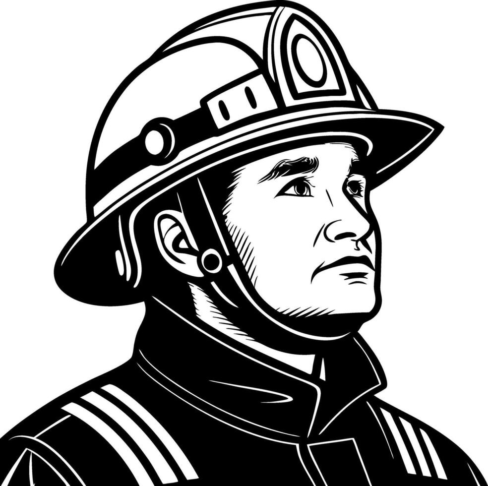 Brave Firefighter Portrait Illustration for T-Shirts Stickers and Coloring Books vector