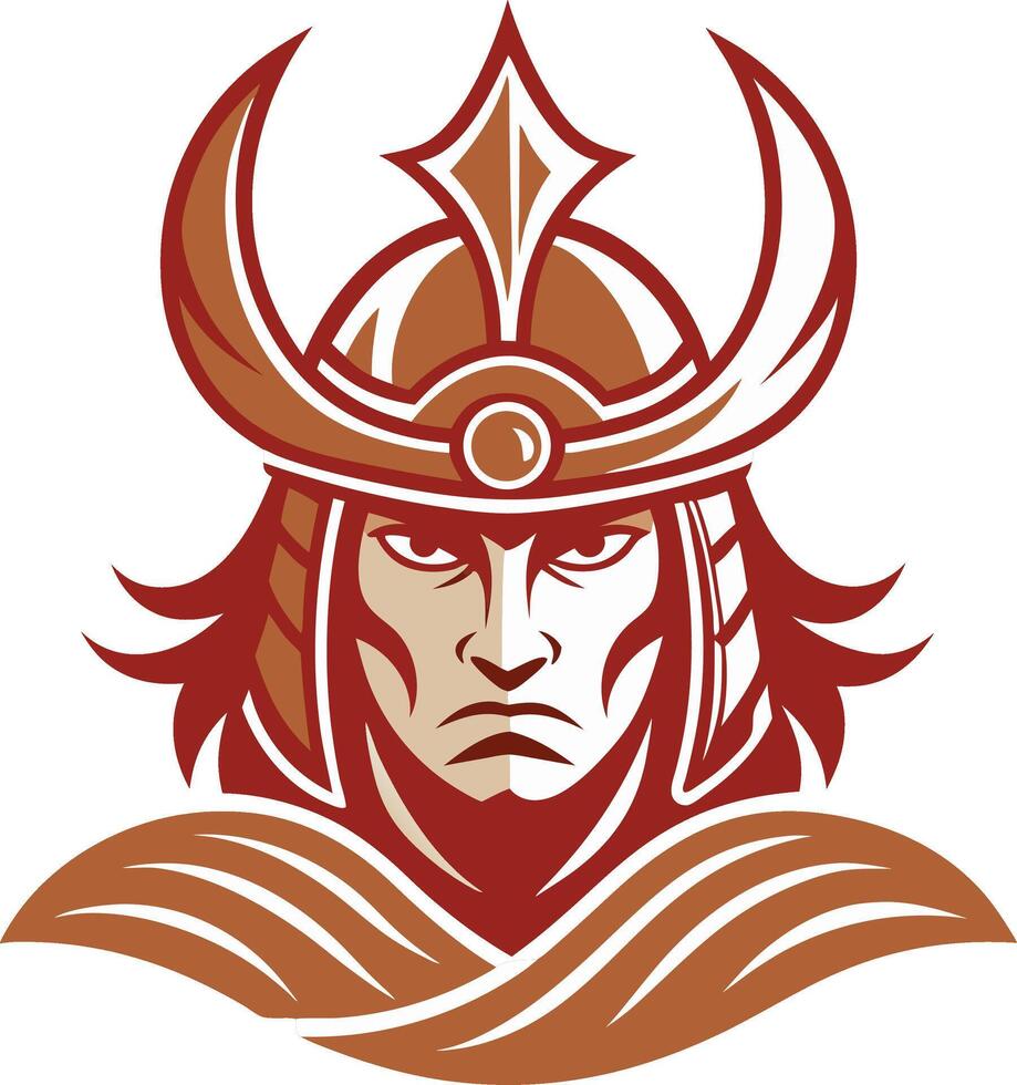 Warrior Samurai Head in Bold Red and Brown Colors for Tattoo and Graphic Design vector