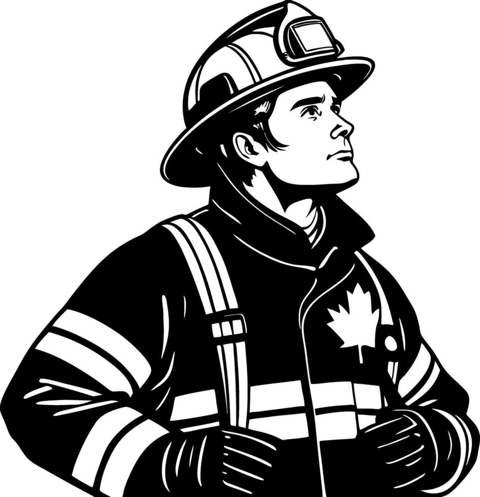 Courageous Male Firefighter Portrait in Uniform Inspirational Art Design vector
