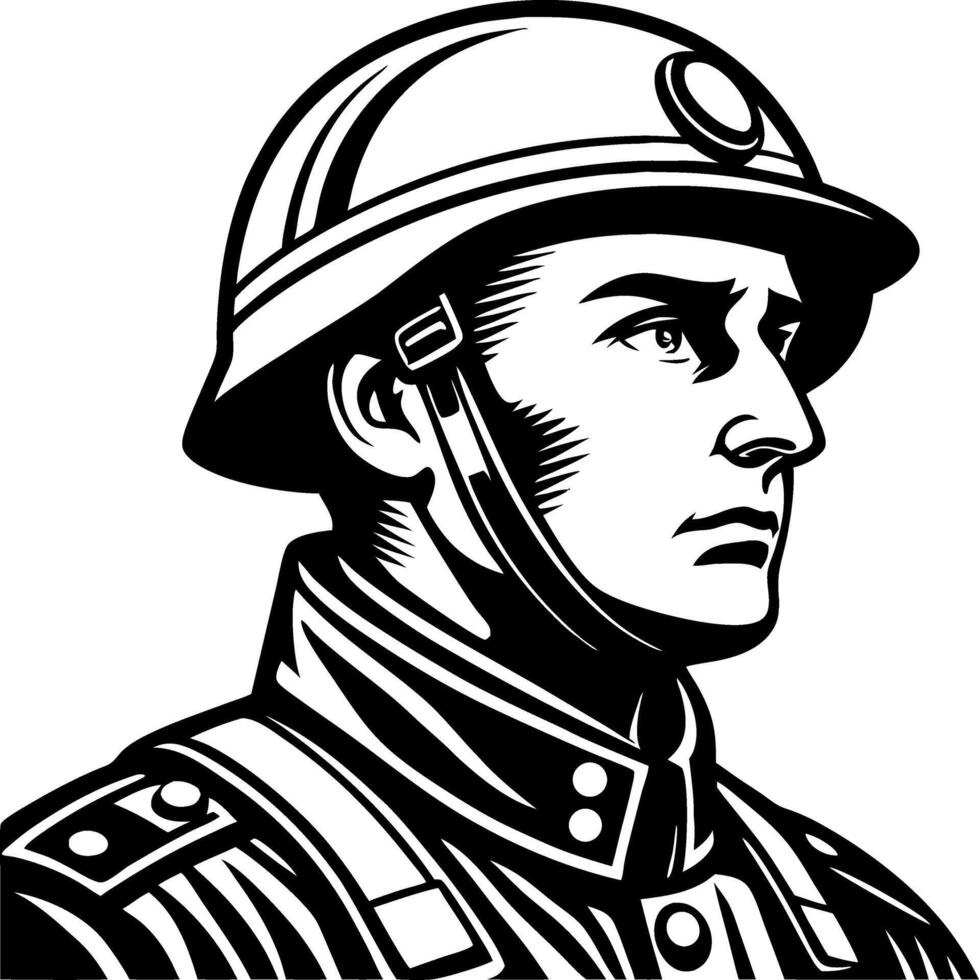 Detailed Vintage Soldier Portrait Art Ideal for Tattoo Design and Graphic Projects vector