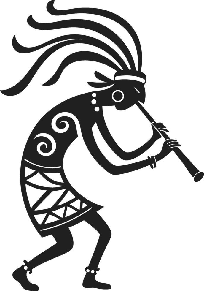 Stylized Native American Musician Playing Flute Silhouette for Tattoo and Graphic Designs vector