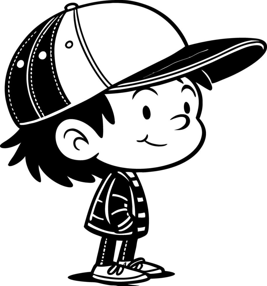 Playful Cartoon Boy in Baseball Cap Illustration for Kids Coloring Book Design vector