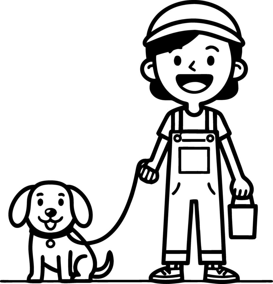 Happy Child Walking a Cute Dog with Pet Supplies Illustrating Outdoor Fun and Bonding vector