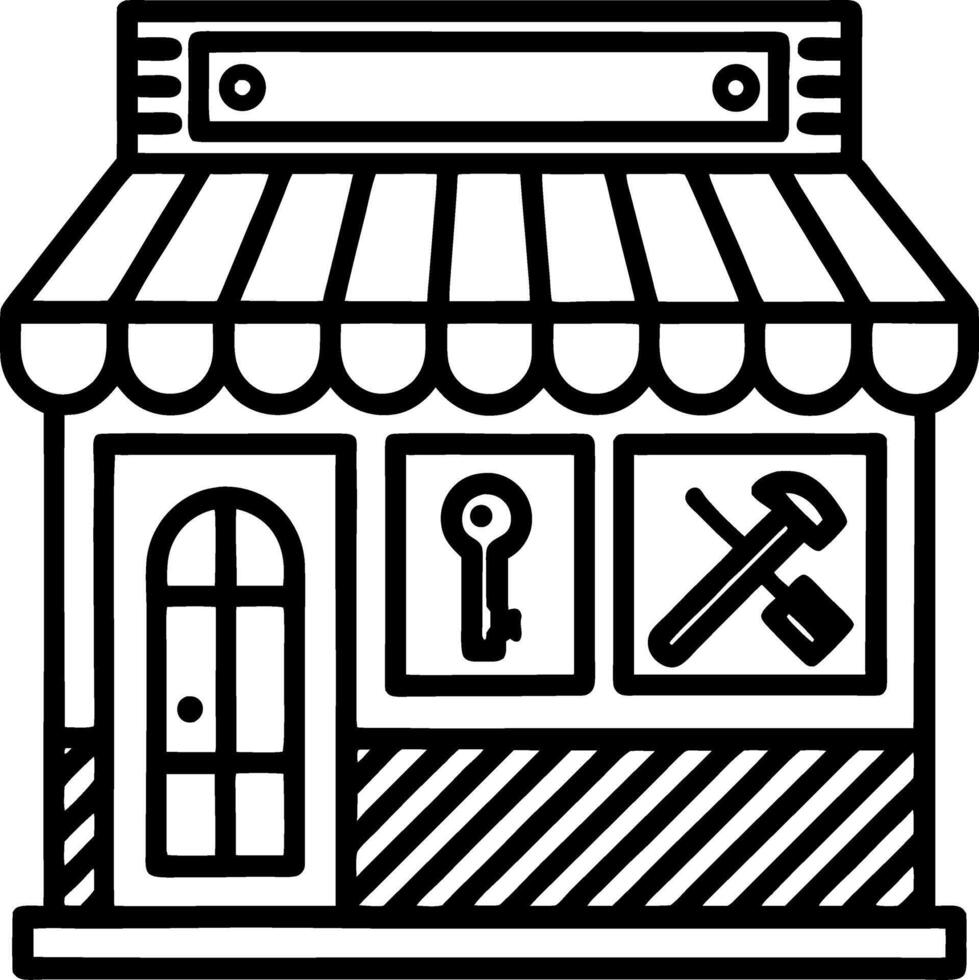 Charming Key and Tool Shopfront Illustration for Home Repair and DIY Projects vector
