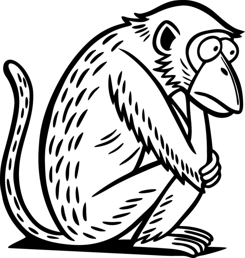 Pensive Monkey Illustration for Creative Projects and Coloring Activities vector