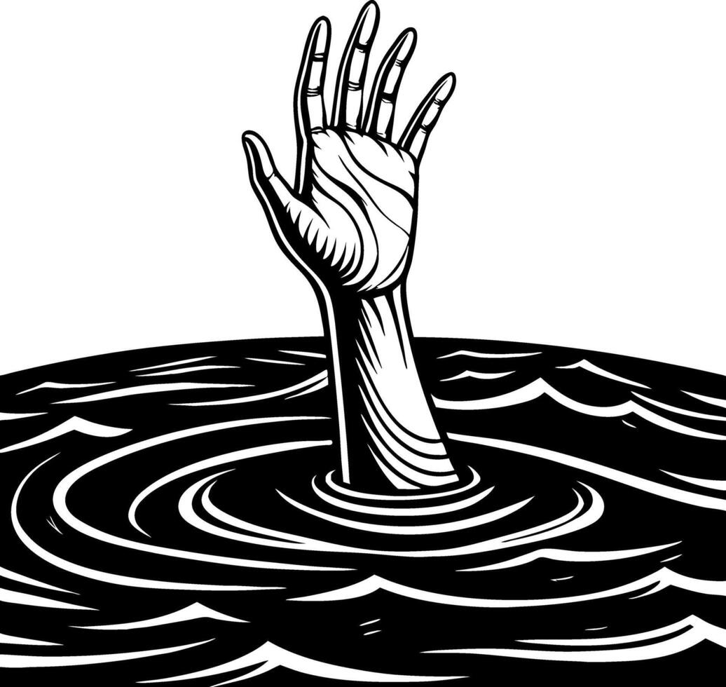 Drowning Hand Emerging from Water Distressed Illustration for Tattoo Design and Art Projects vector