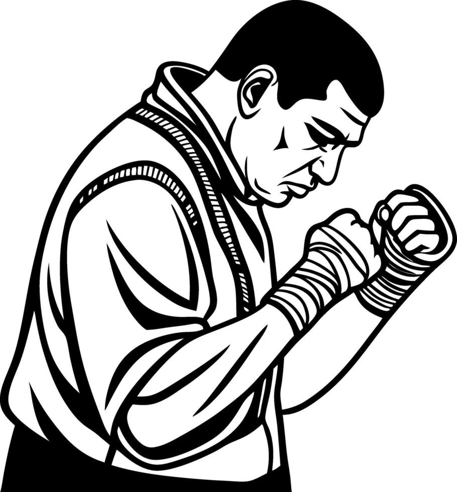 Boxer Preparing for Match Strong Focused Pose Athletic Training Illustration vector
