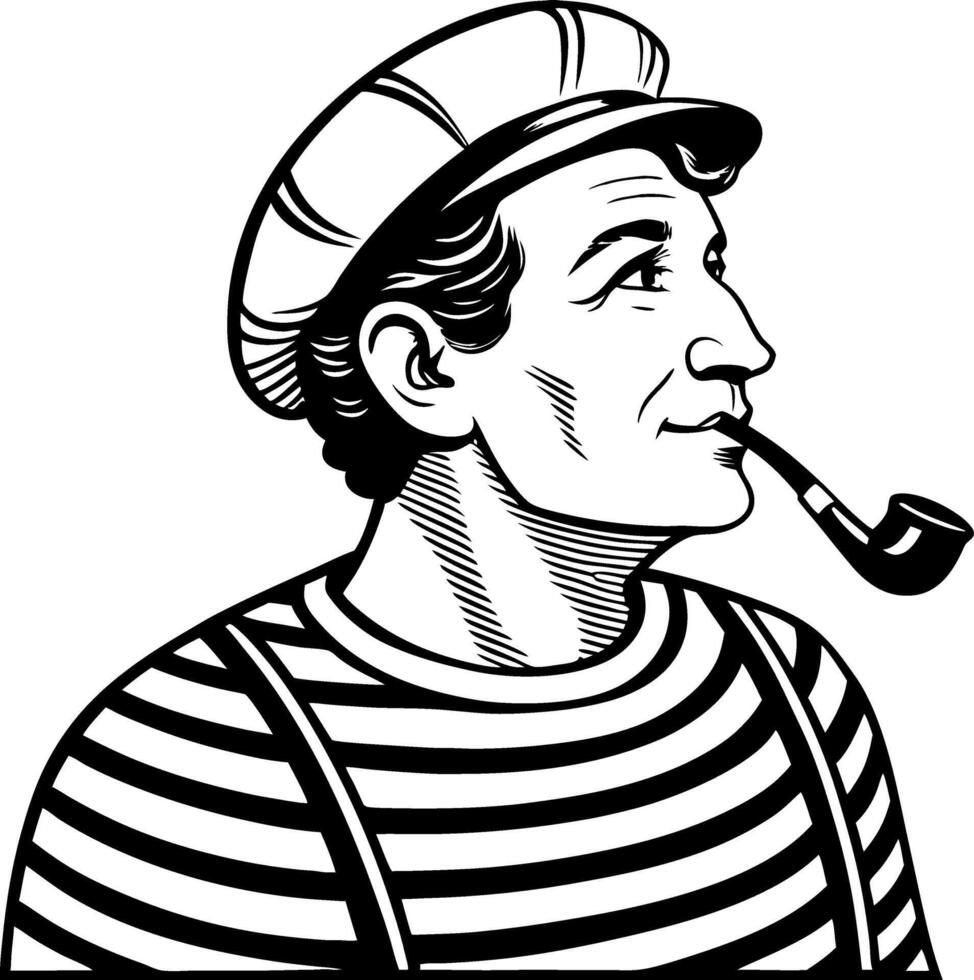 Vintage Sailor Character with Pipe in Striped Shirt Graphic Design for Nautical Themes vector