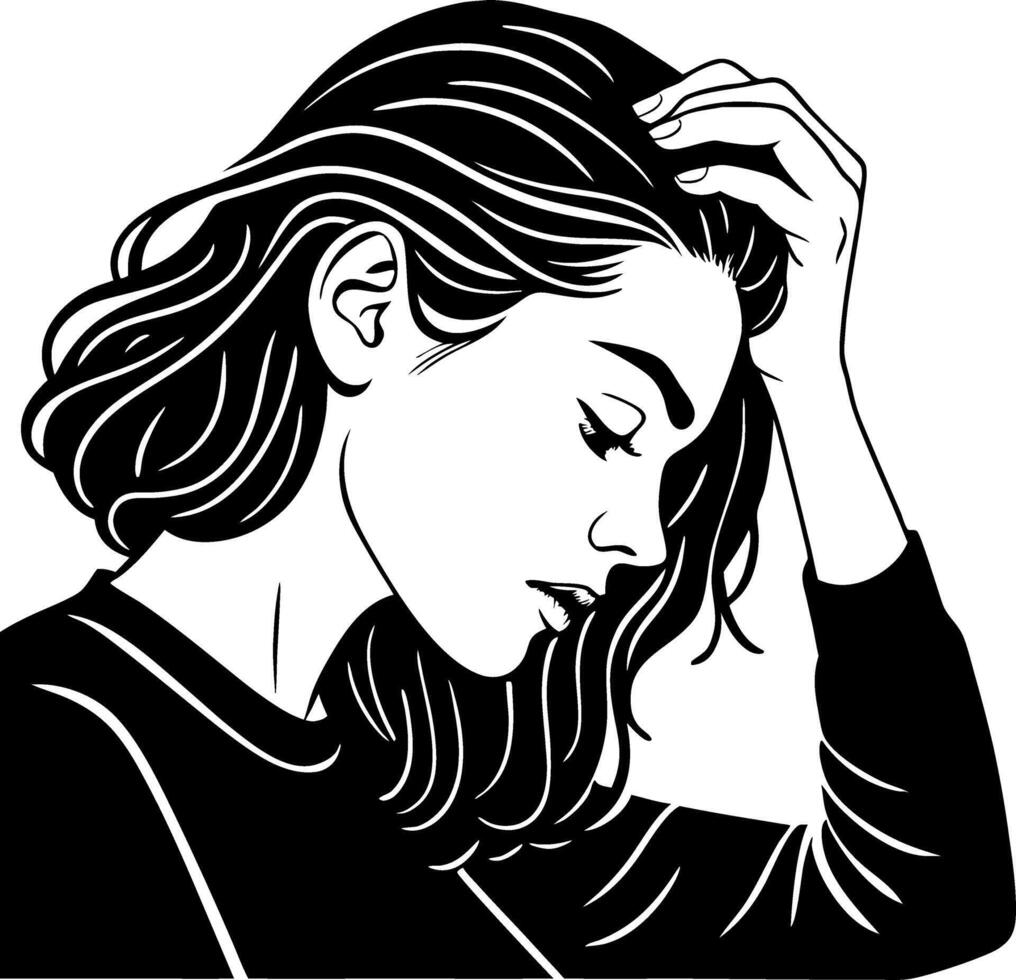 Abstract Female Portrait with Wavy Hair in Profile Featuring Emotional Expression for Art vector