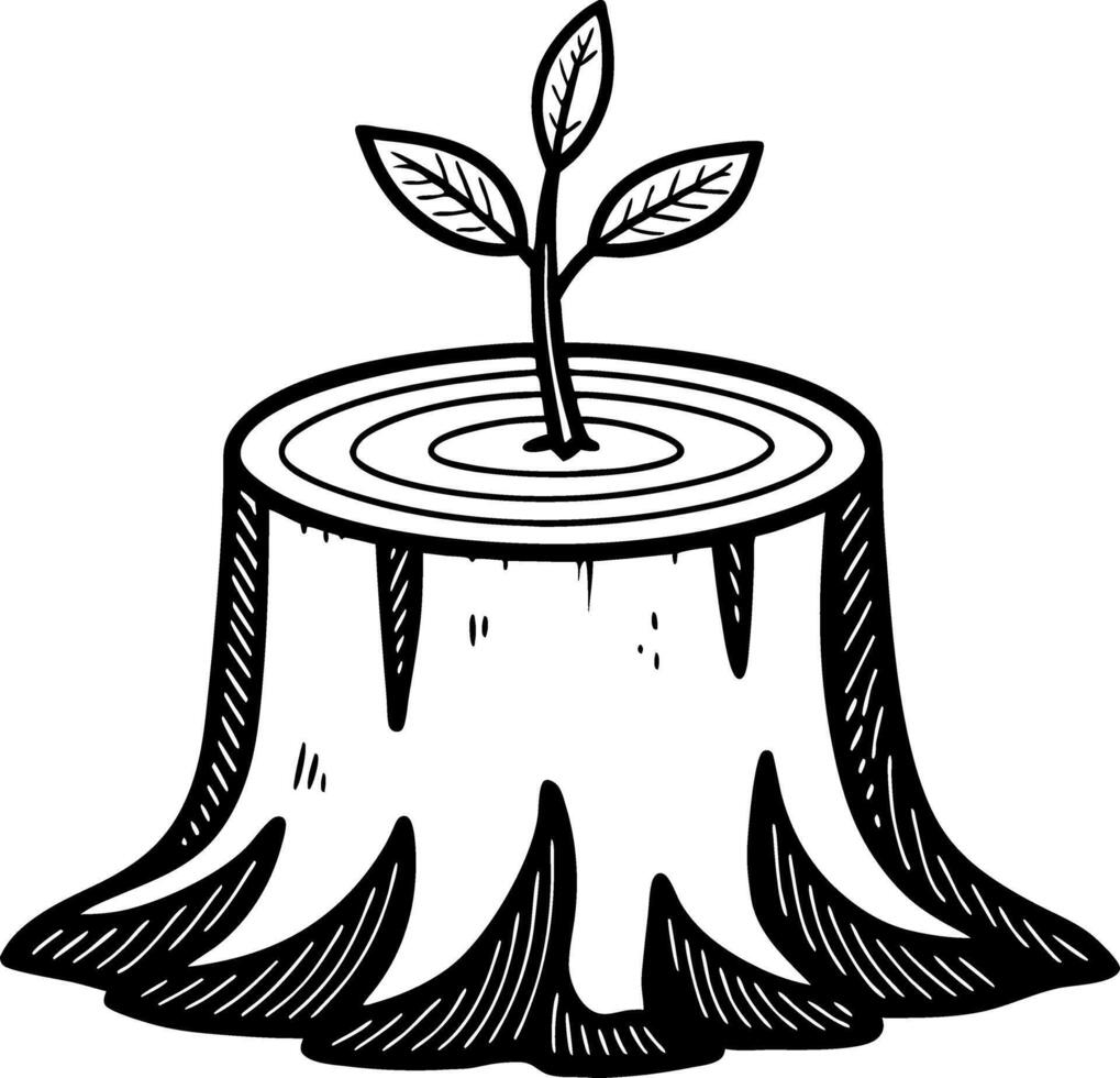 Tree Stump with Growing Sapling Symbolizing Renewal and Natures Resilience vector