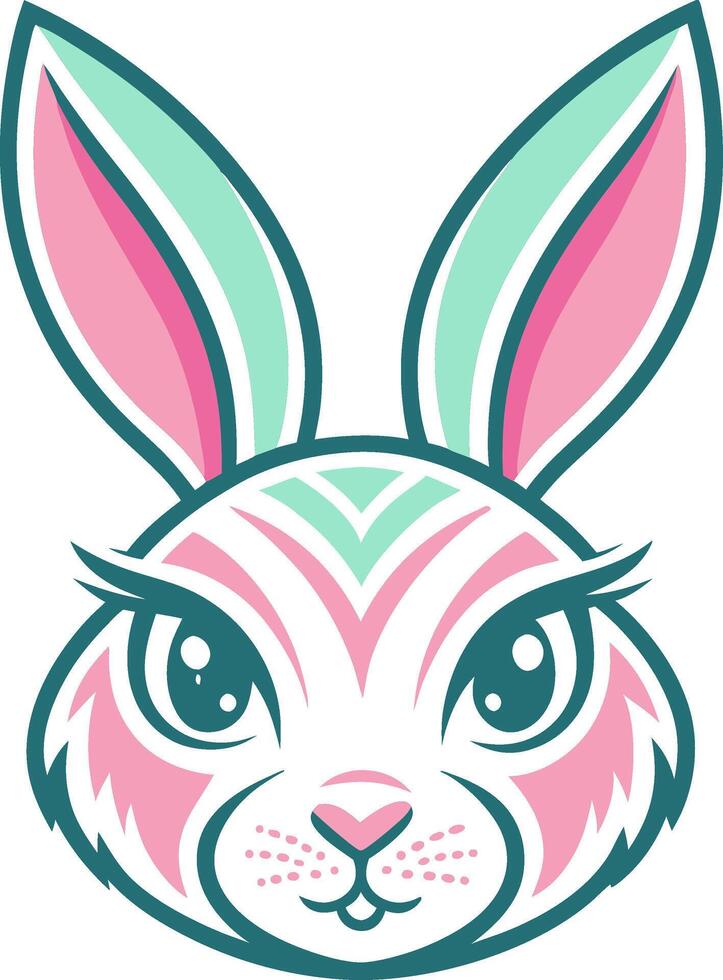 Cute Colorful Bunny Face with Large Ears Perfect for Tattoo and Coloring Designs vector