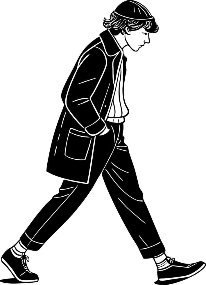 Stylish Young Man Walking in Trendy Outfit with Cap and Sneakers for Fashion Illustration Design vector