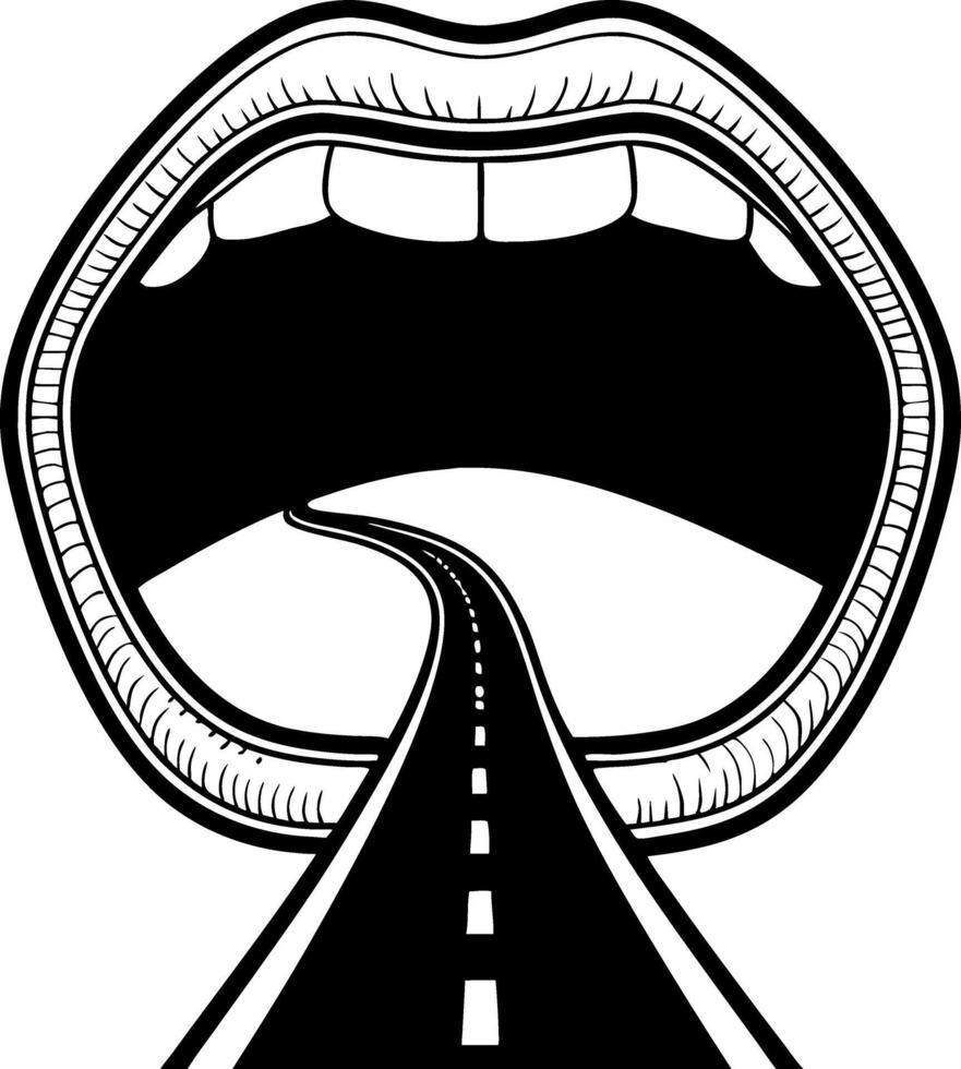 Surreal Mouth Landscape Featuring Open Mouth with Road Leading into Abstract Horizons vector