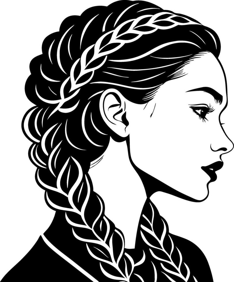 Elegant Profile of a Woman with Intricate Braided Hair Design for Art and Tattoo Projects vector