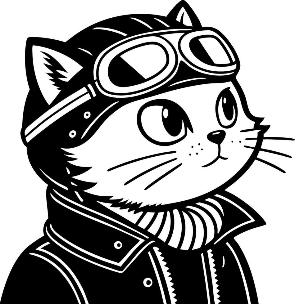 Adventurous Cat in Aviator Gear Portrait for Kids Coloring Book and Fun Artistic Projects vector