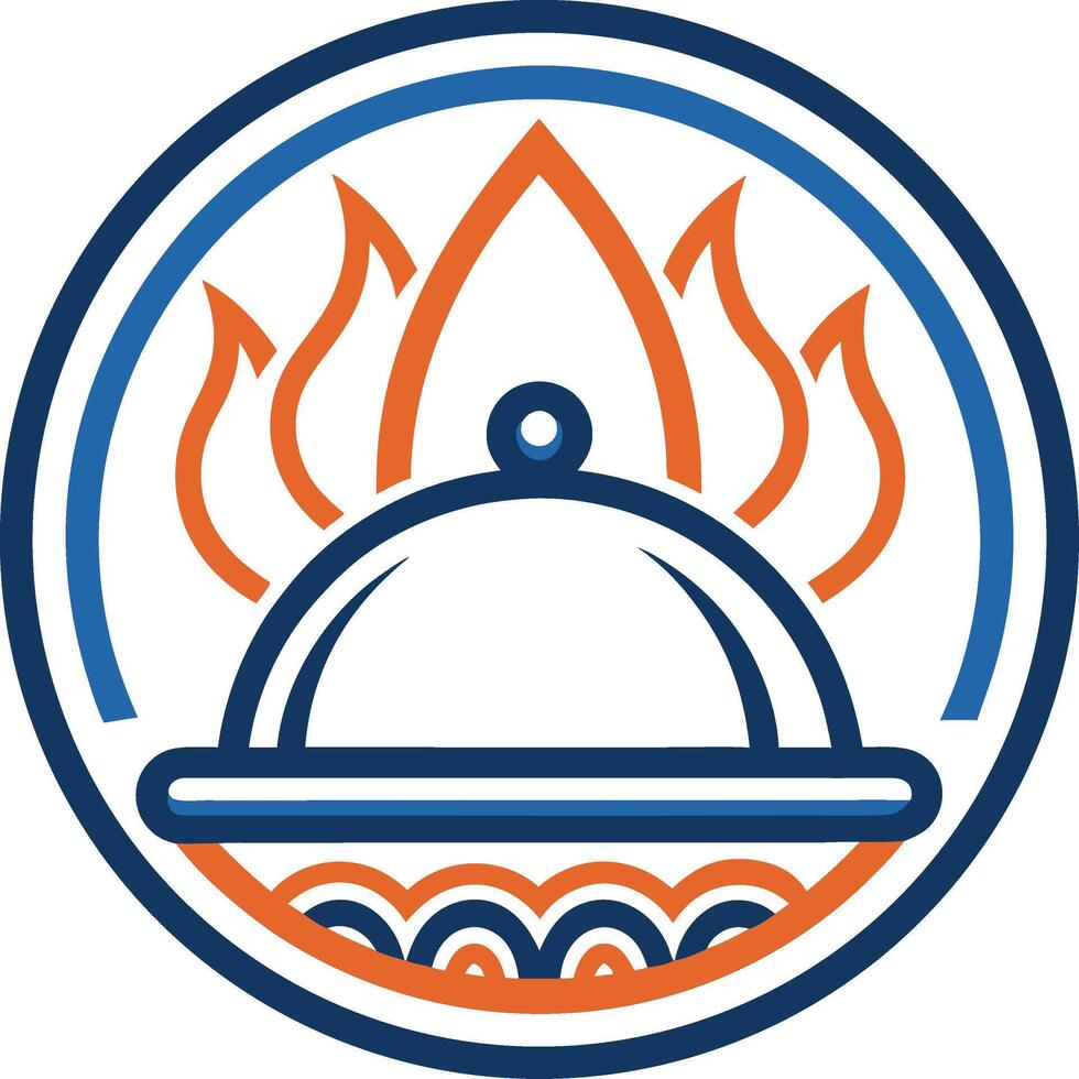 Elegant Food Serving Dome with Flames in a Circular Design for Culinary Branding and Menus vector